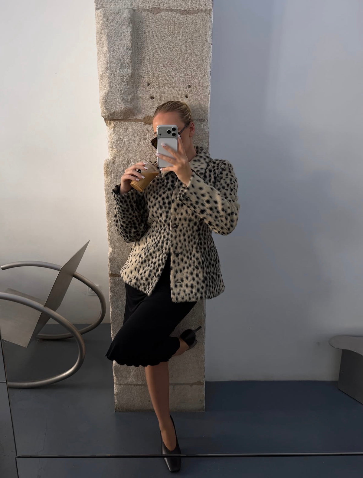 Leopard Print Lapel Faux Fur Coat