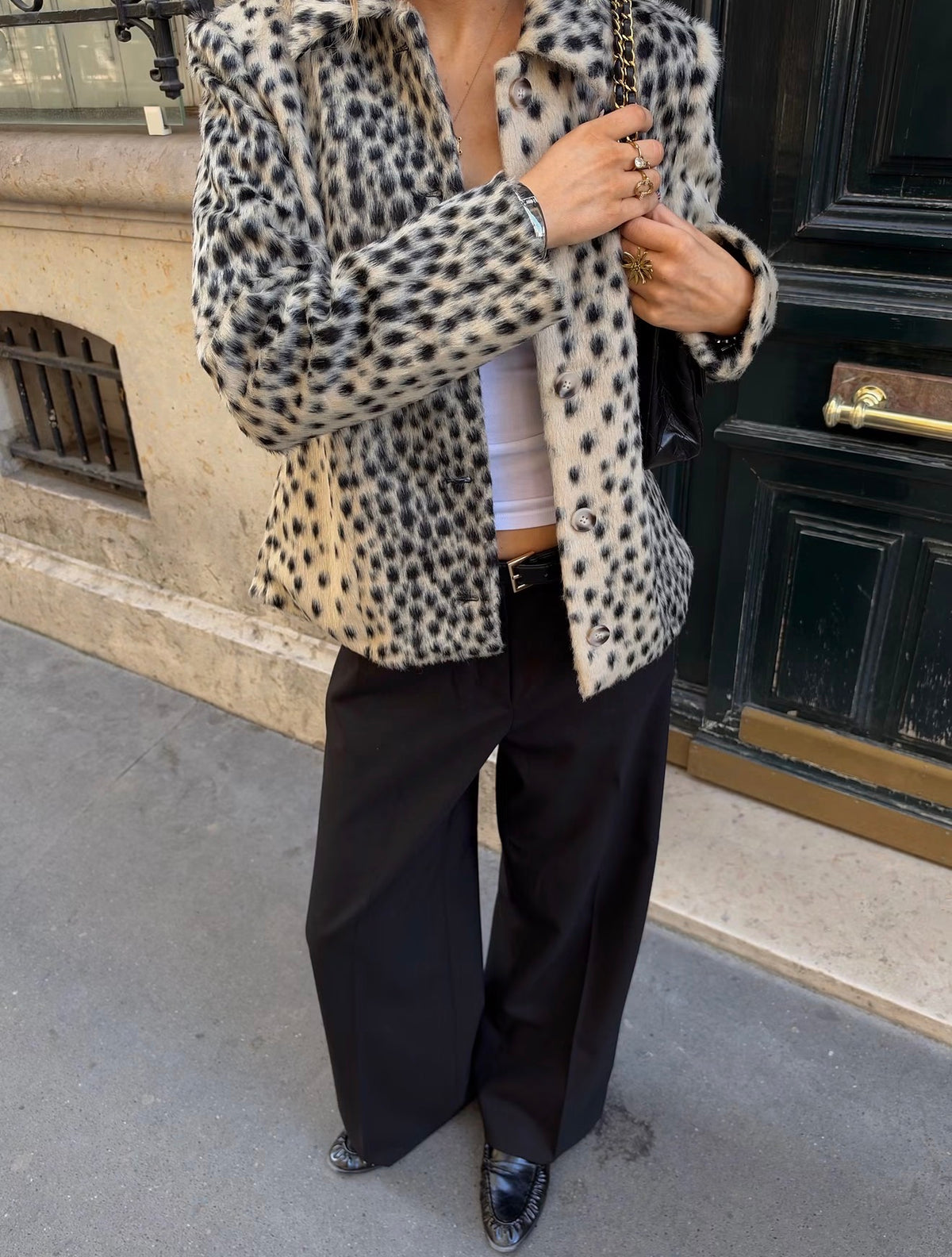Leopard Print Lapel Faux Fur Coat