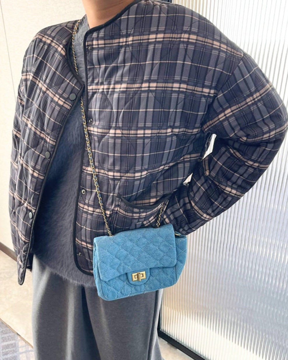 Veste matelassée casual à carreaux