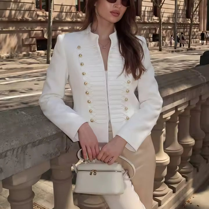 OLANE Military Leather Napoleon Jacket in White