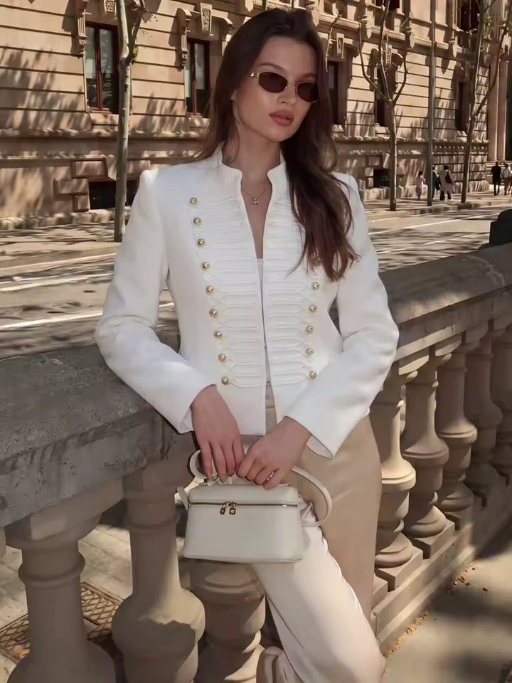 OLANE Military Leather Napoleon Jacket in White