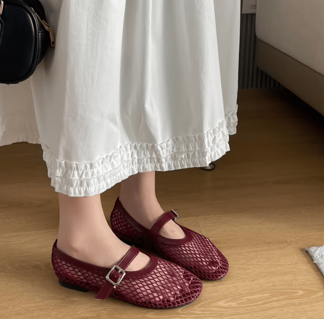 OLANE Adelmira Breathable Mesh Ballet Flats Burgundy36Women's Shoes