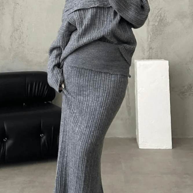 OLANE Ahonda Wool Sweater Maxi Skirt Set GraySWomen's Sets