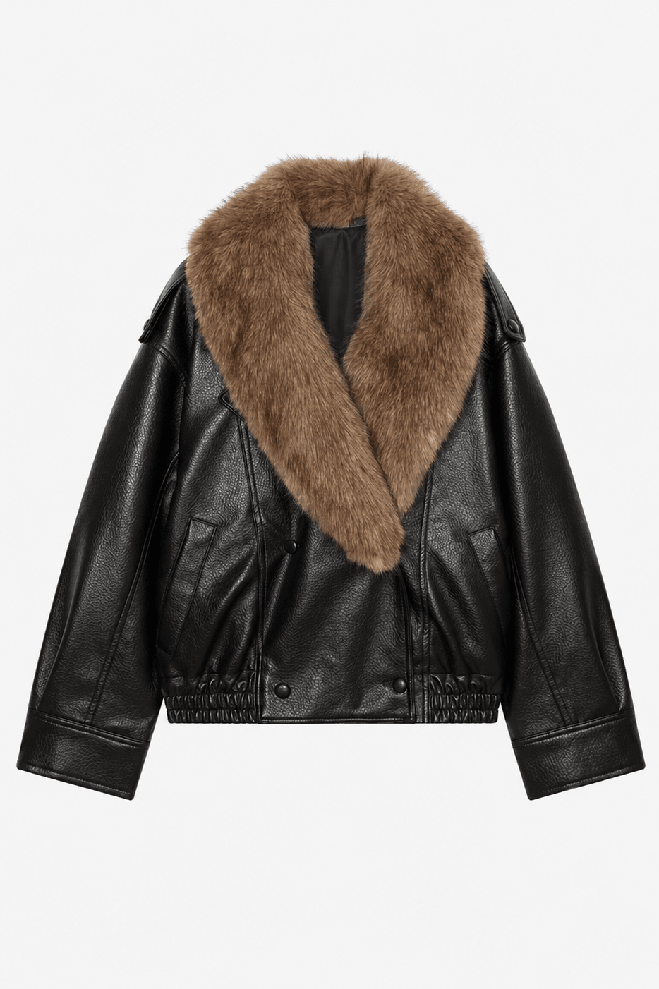 OLANE Alice Faux Leather Jacket Fur Collar BlackSWomen's Coats & Jackets