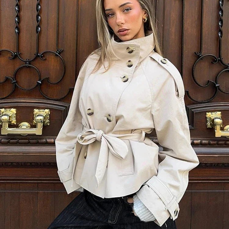 OLANE Alicia Waist-Cinching Belted Trench Coat BeigeXSWomen's Coats & Jackets