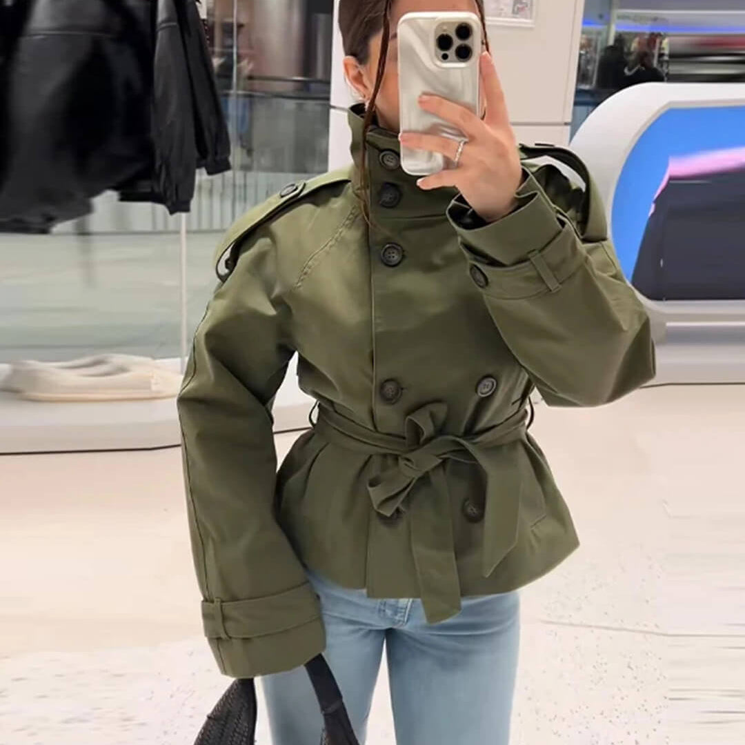 OLANE Alicia Waist-Cinching Belted Trench Coat OliveXSWomen's Coats & Jackets