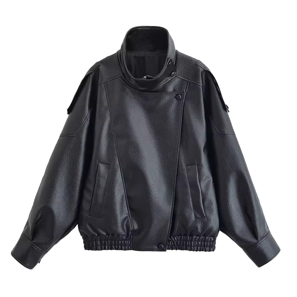 OLANE Asymmetric Button Pocket Jacket BlackSWomen's Coats & Jackets