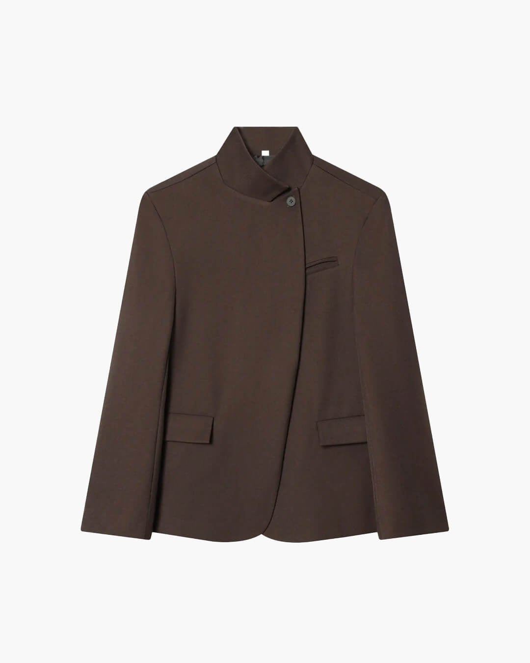 OLANE Asymmetric High Neck Blazer Coat BrownXSBlazer