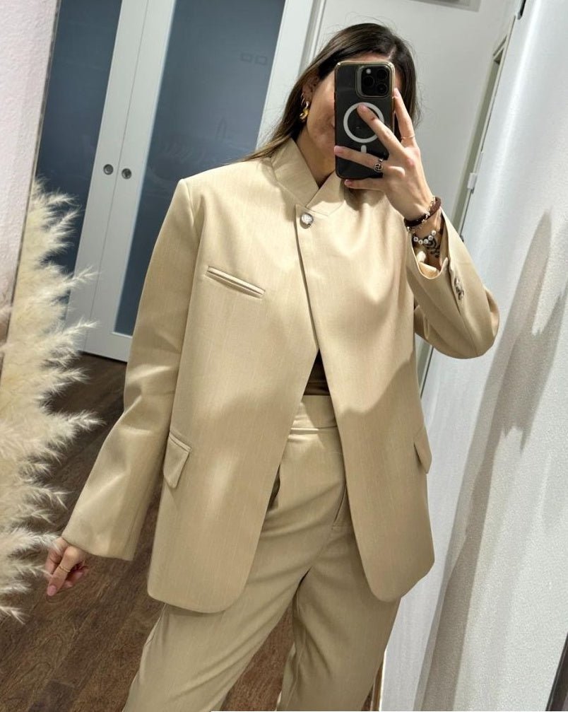OLANE Asymmetric High Neck Blazer Coat BurgundyXSBlazer