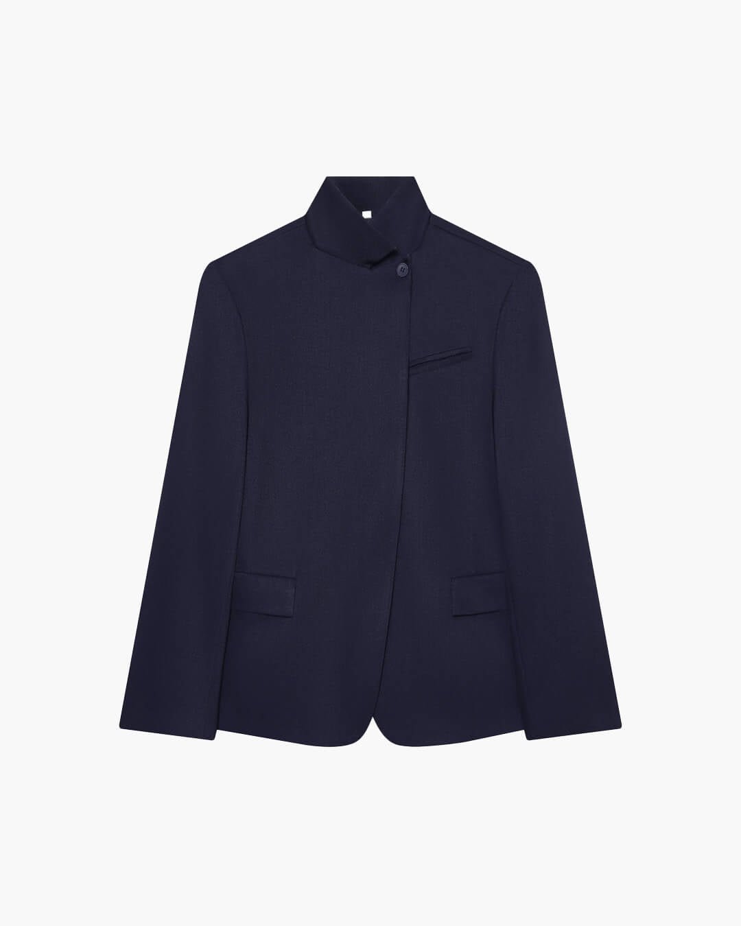 OLANE Asymmetric High Neck Blazer Coat Navy BlueXSBlazer