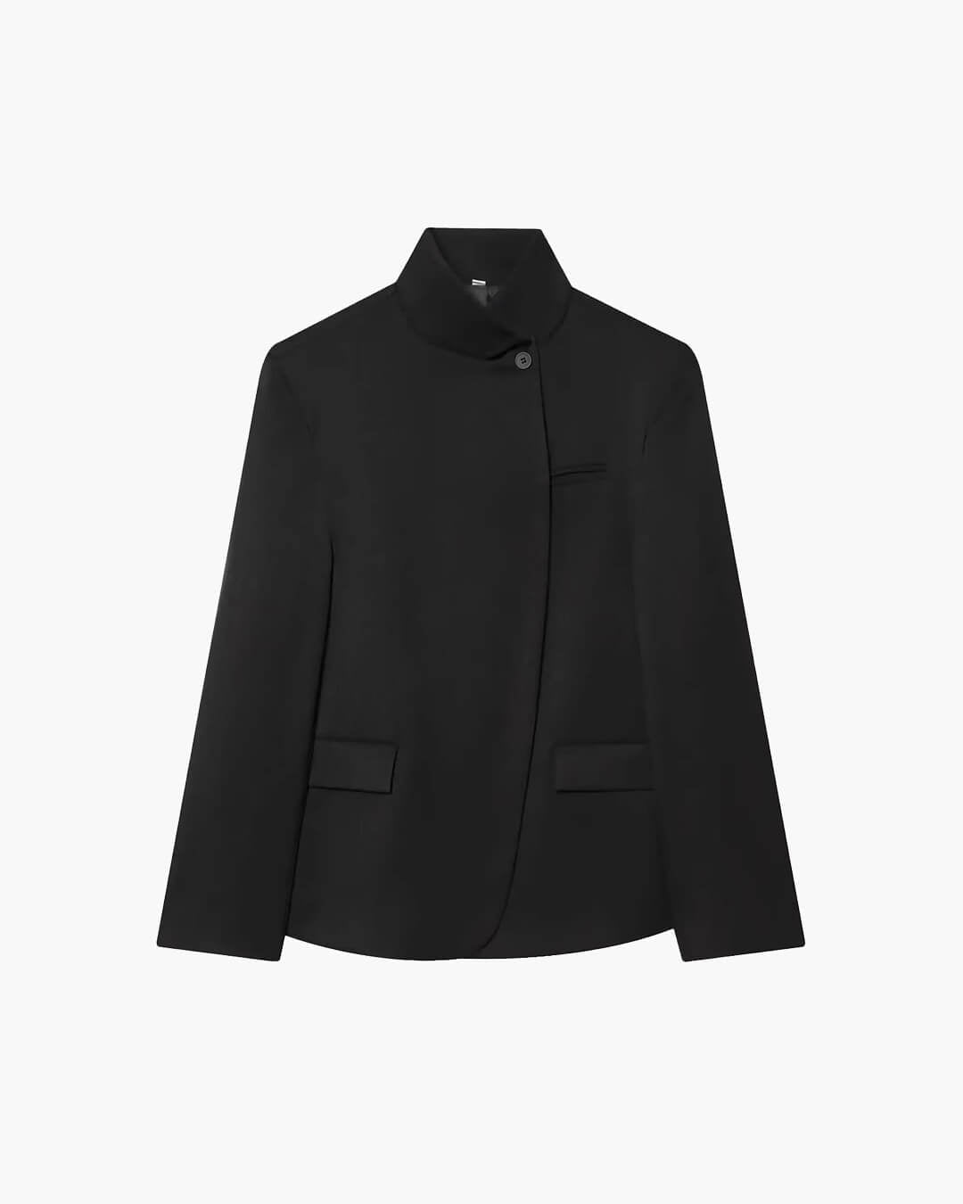 OLANE Asymmetric High Neck Blazer Coat PlaidXSBlazer