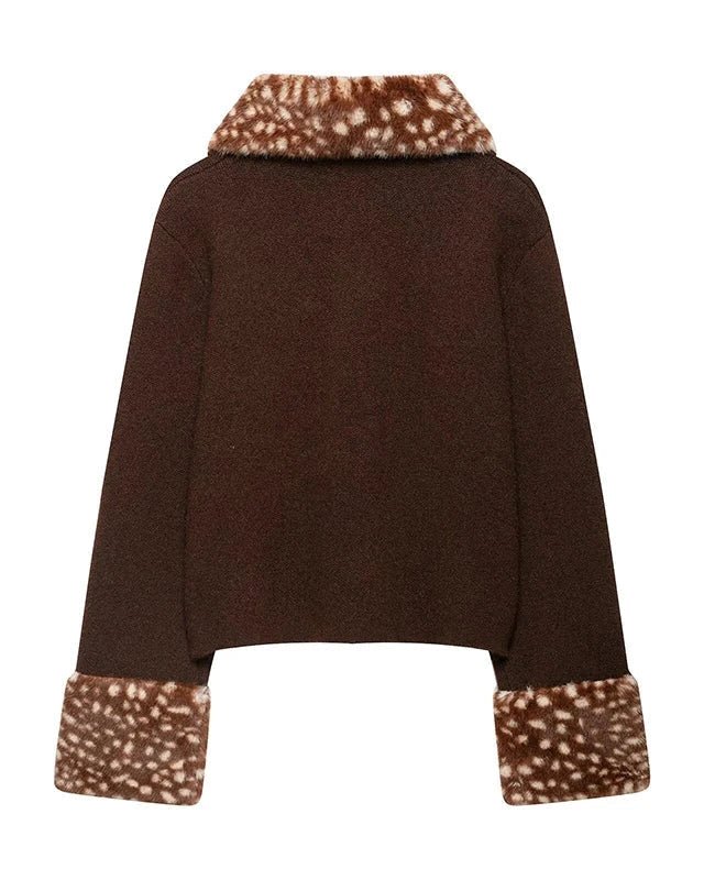 OLANE Bambi Faux Fur Trim Knit Cardigan BrownSCardigan