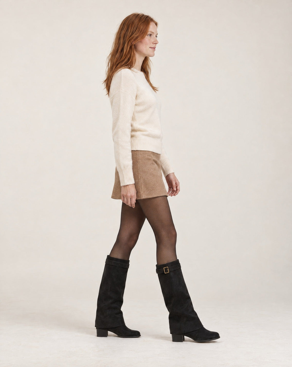 OLANE Belt Buckle Knee High Faux Suede Boots Black36Shoes