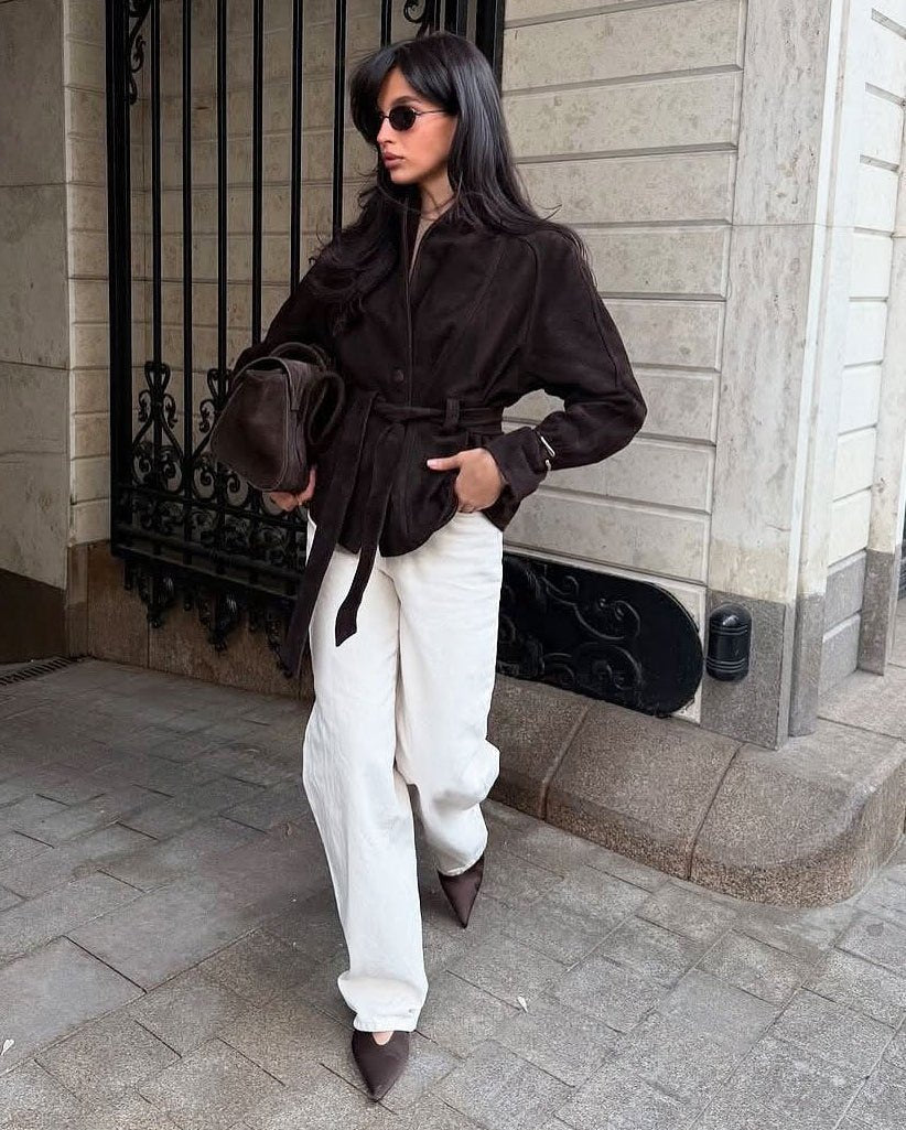 OLANE Belted Faux Suede Trench Coat BrownSWomen's Coats & Jackets