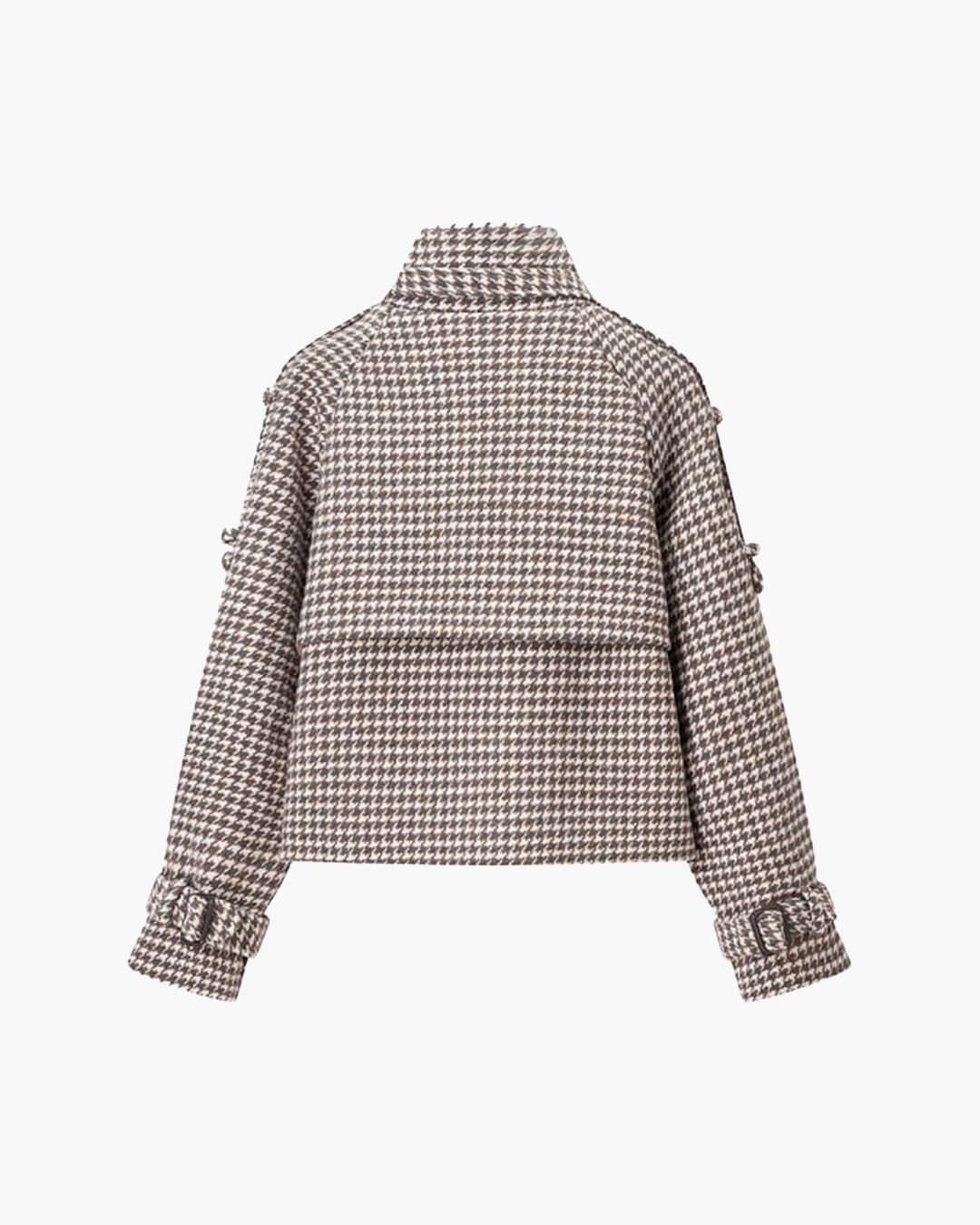 OLANE Belted Plaid Funnel Neck Coat BrownSWomen's Coats & Jackets