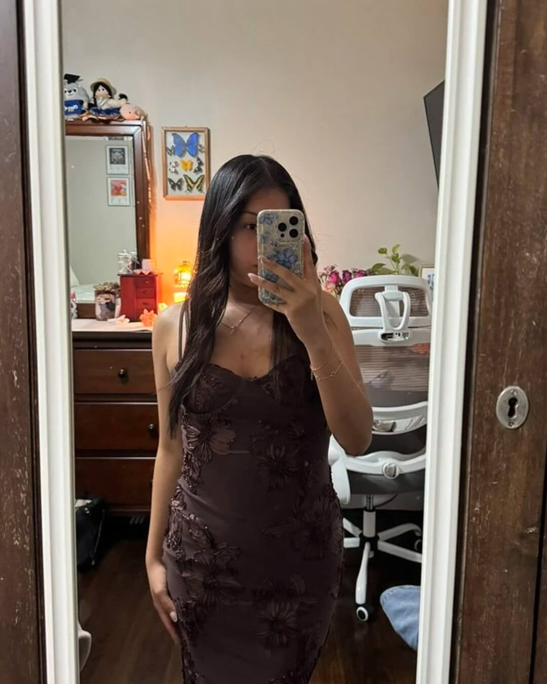 OLANE Bodycon Appliqué Tie-Back Evening Gown BrownXSWomen’s Dresses