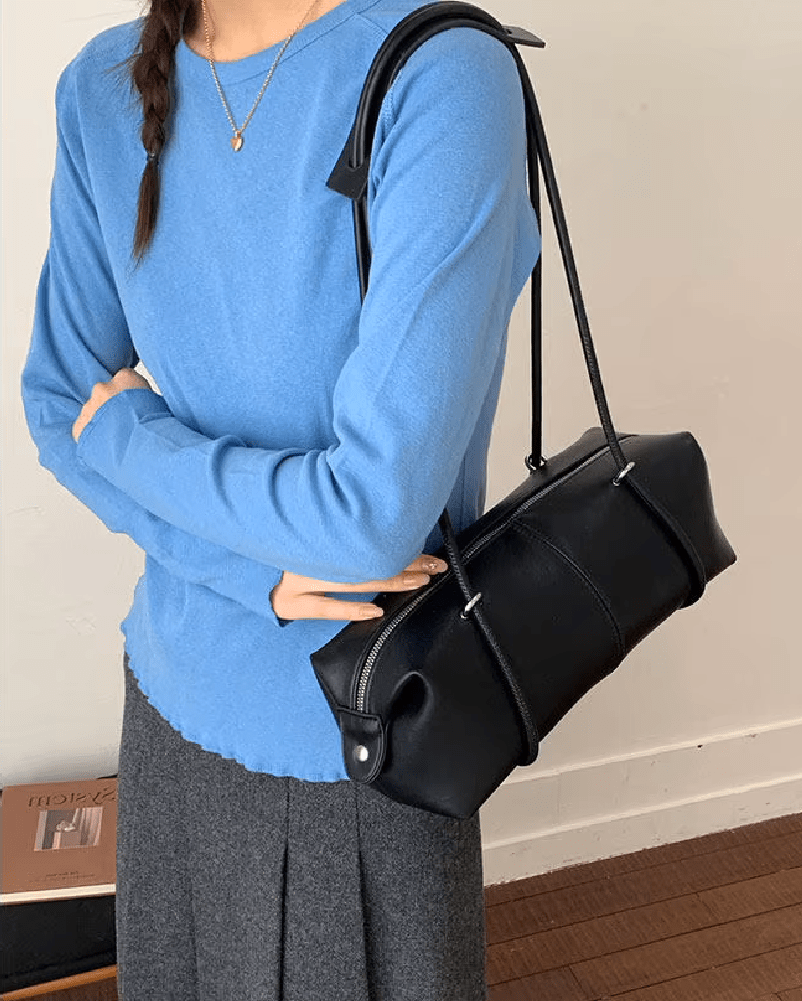 OLANE Boston Leather Pillow Shoulder Bag BlackWomen's Handbags