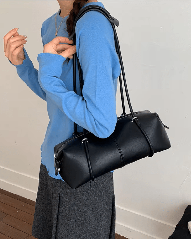 OLANE Boston Leather Pillow Shoulder Bag BlackWomen's Handbags