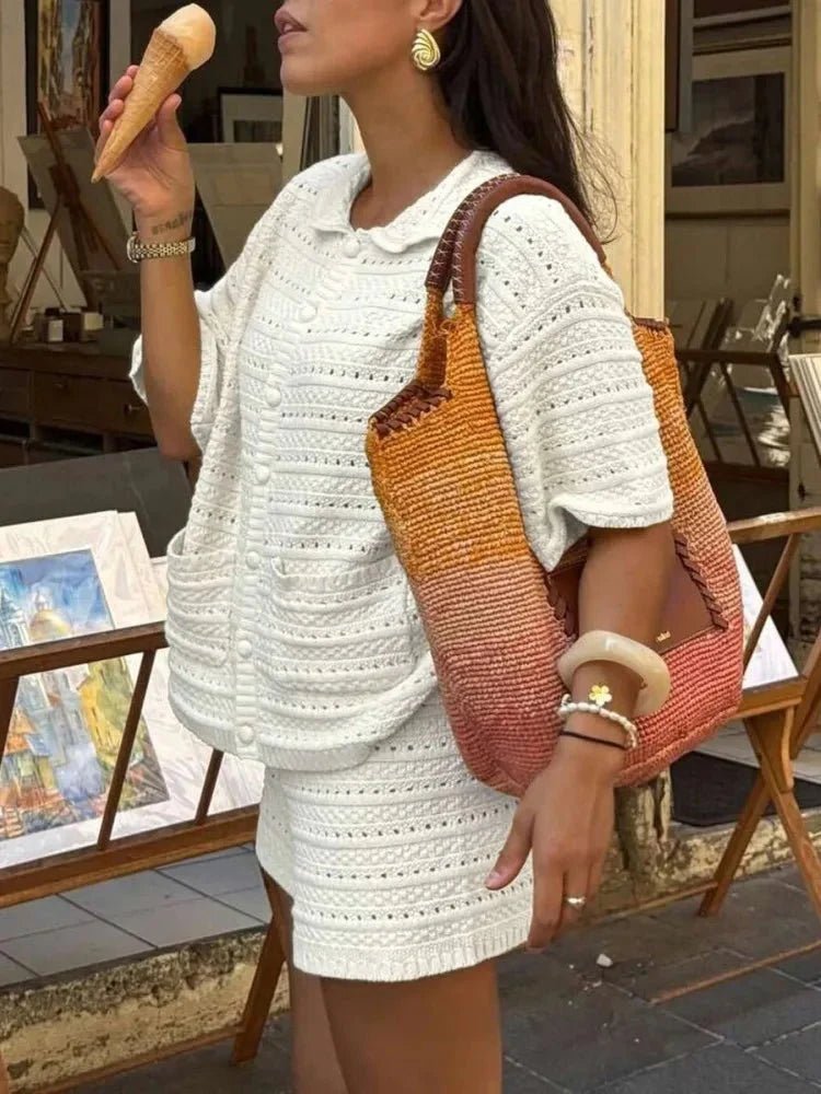 OLANE Casual Knitted Two-Piece Summer Set WhiteSWomen's Sets