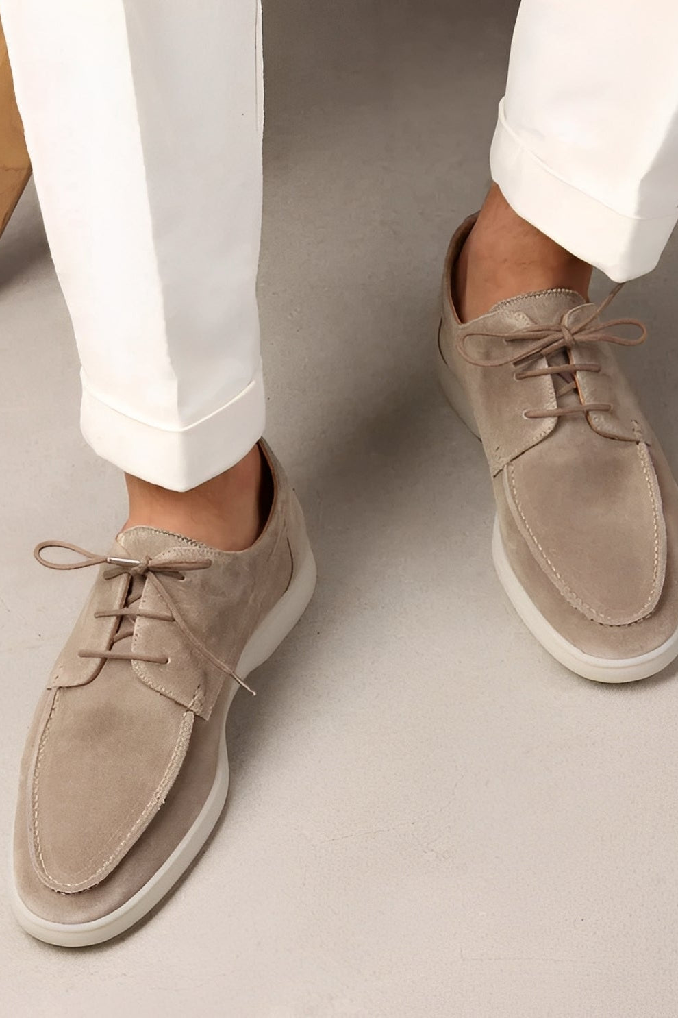 OLANE Casual Lace - Up Suede Flat Loafers Beige36Men's Shoes