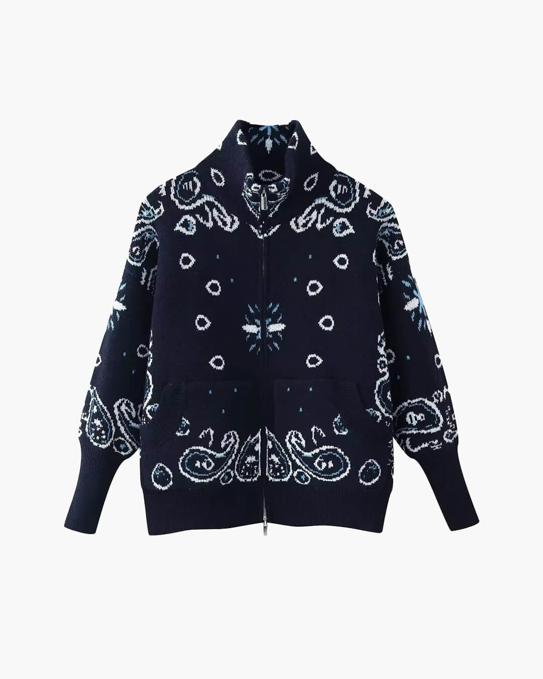 OLANE Casual Paisley Zip-Up Knit Jacket RedSWomen's Coats & Jackets