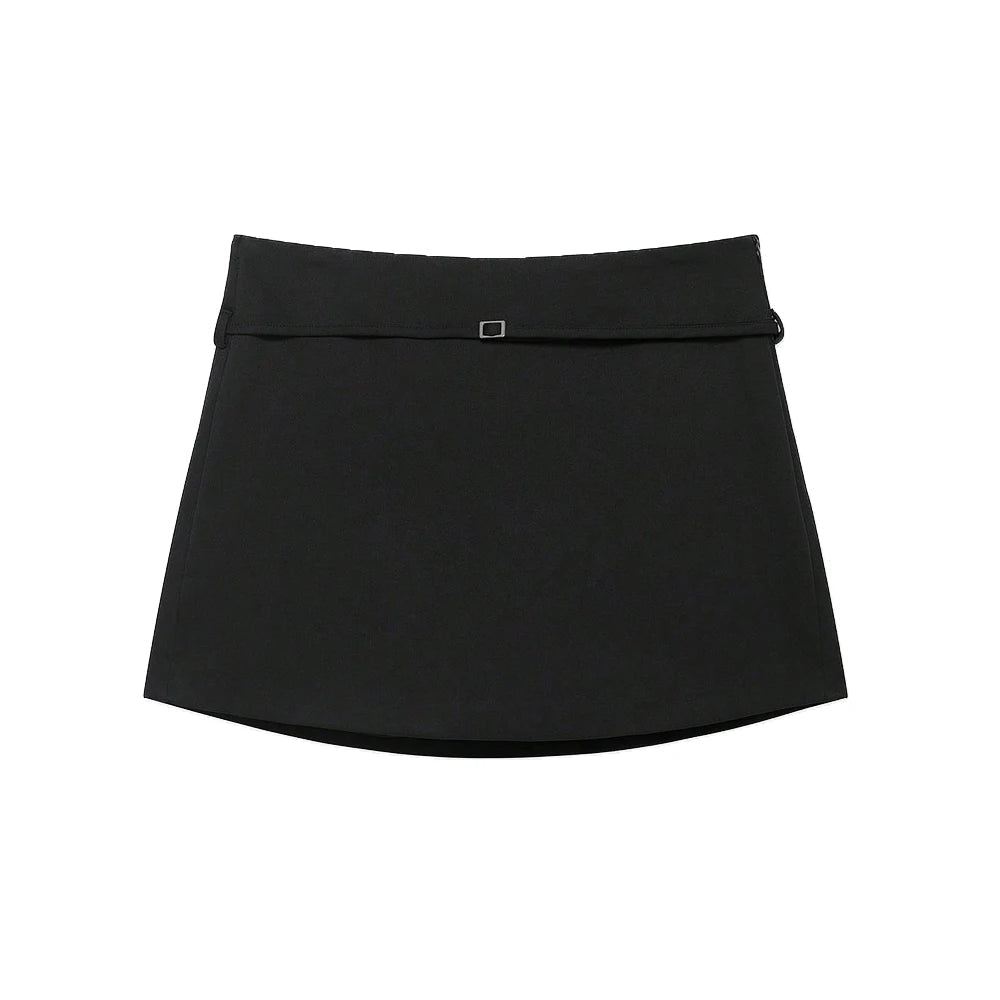 OLANE Casual Side Zip Mini Skort with Belt CoffeeMShorts