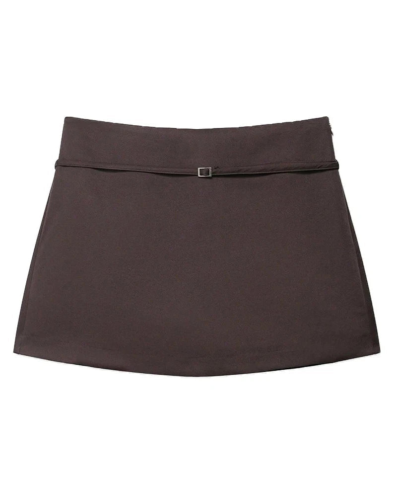 OLANE Casual Side Zip Mini Skort with Belt CoffeeMShorts