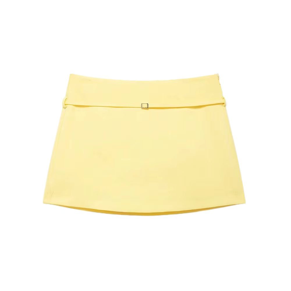 OLANE Casual Side Zip Mini Skort with Belt CoffeeMShorts