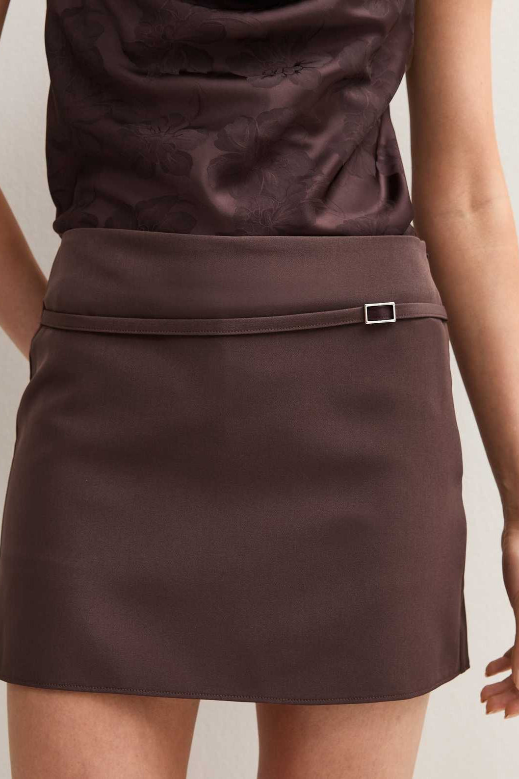 OLANE Casual Side Zip Mini Skort with Belt CoffeeXSShorts