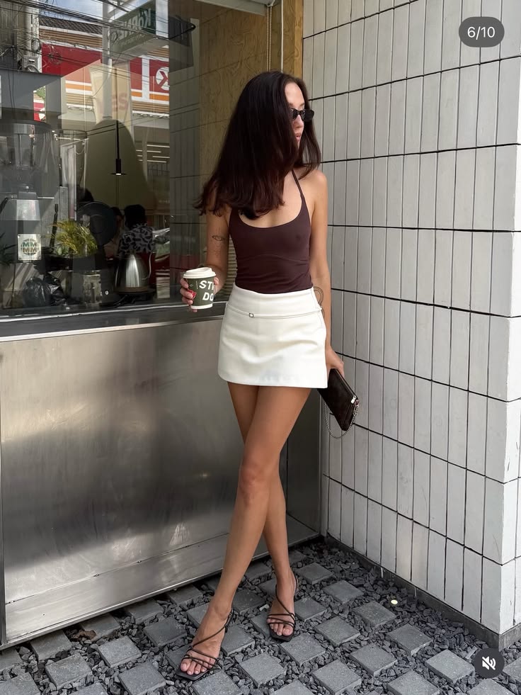 OLANE Casual Side Zip Mini Skort with Belt WhiteXSShorts