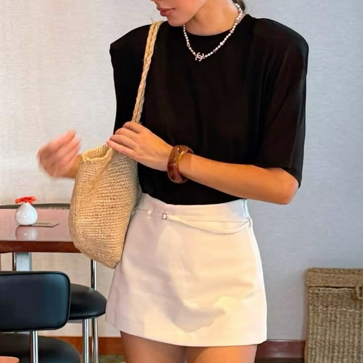 OLANE Casual Side Zip Mini Skort with Belt WhiteXSShorts