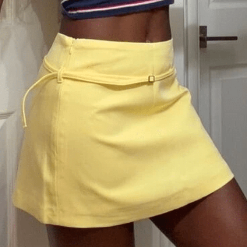 OLANE Casual Side Zip Mini Skort with Belt YellowXSShorts