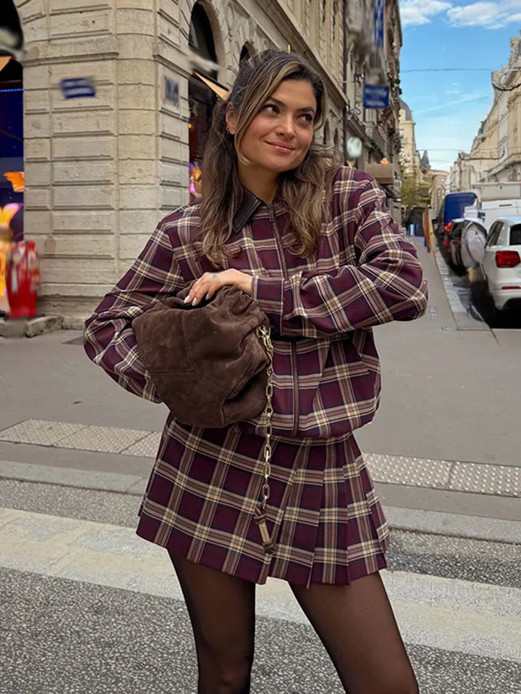 OLANE Check Bomber Jacket Skort Set Jacket OnlyXSWomen's Sets