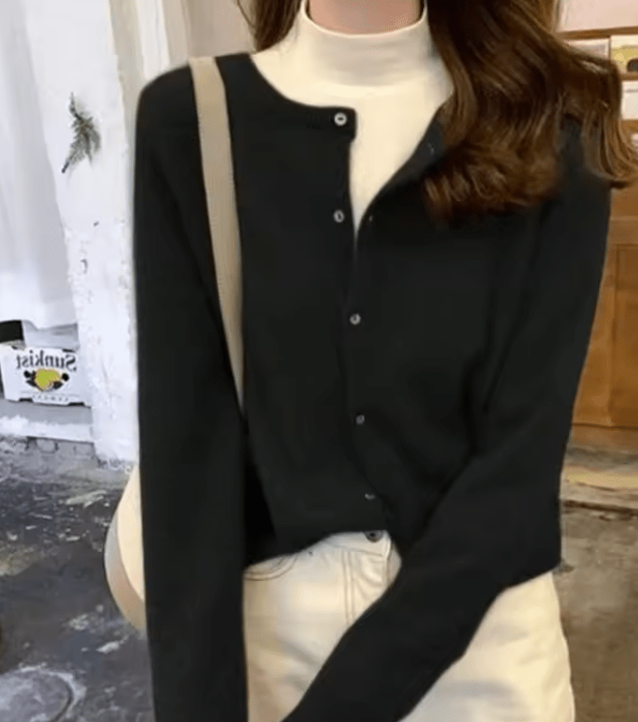 OLANE Chic Button Front Knit Cardigan BlackLWomen's Sweaters & Cardigans