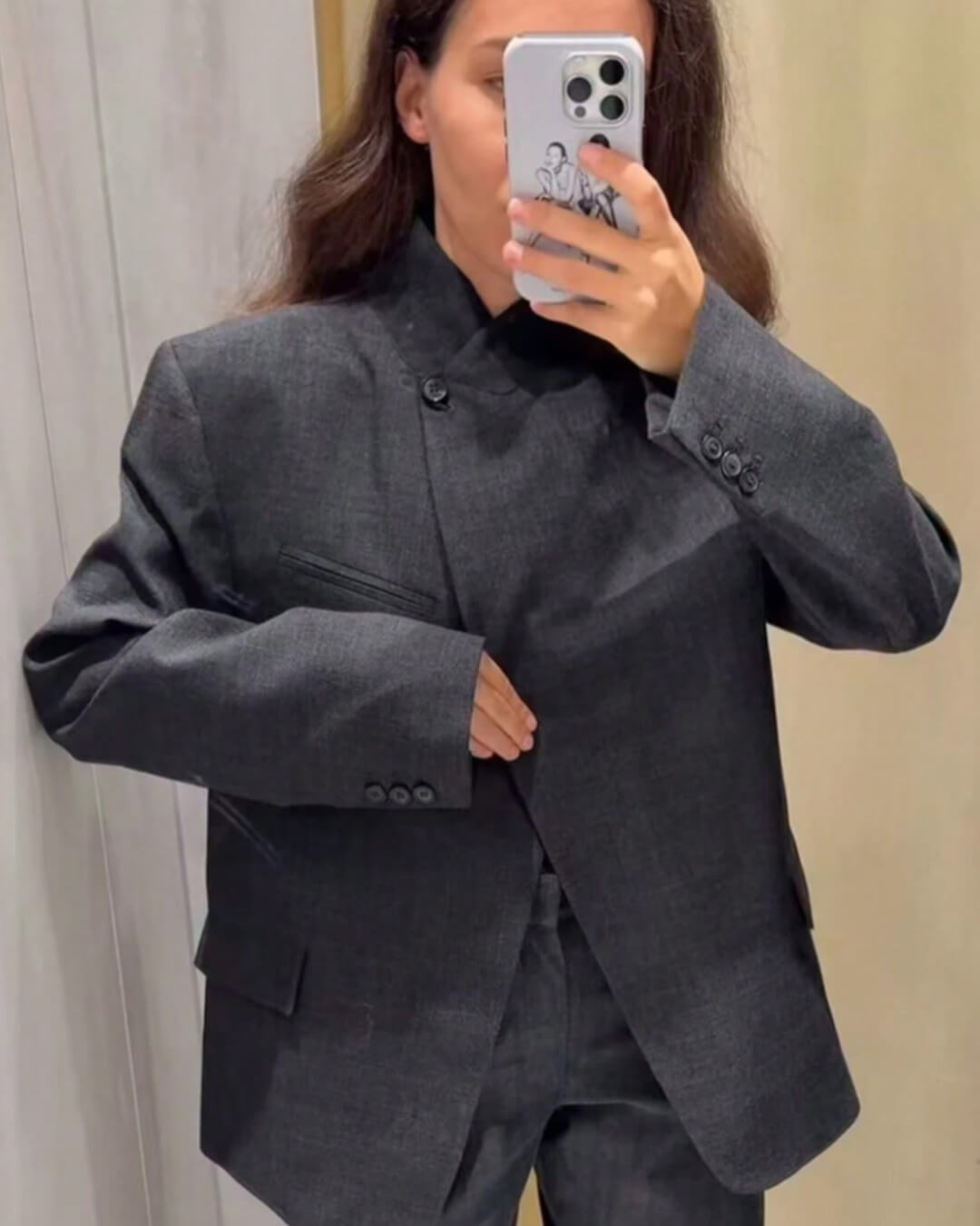 OLANE Chic Plaid Stand Collar Blazer BlackSBlazer