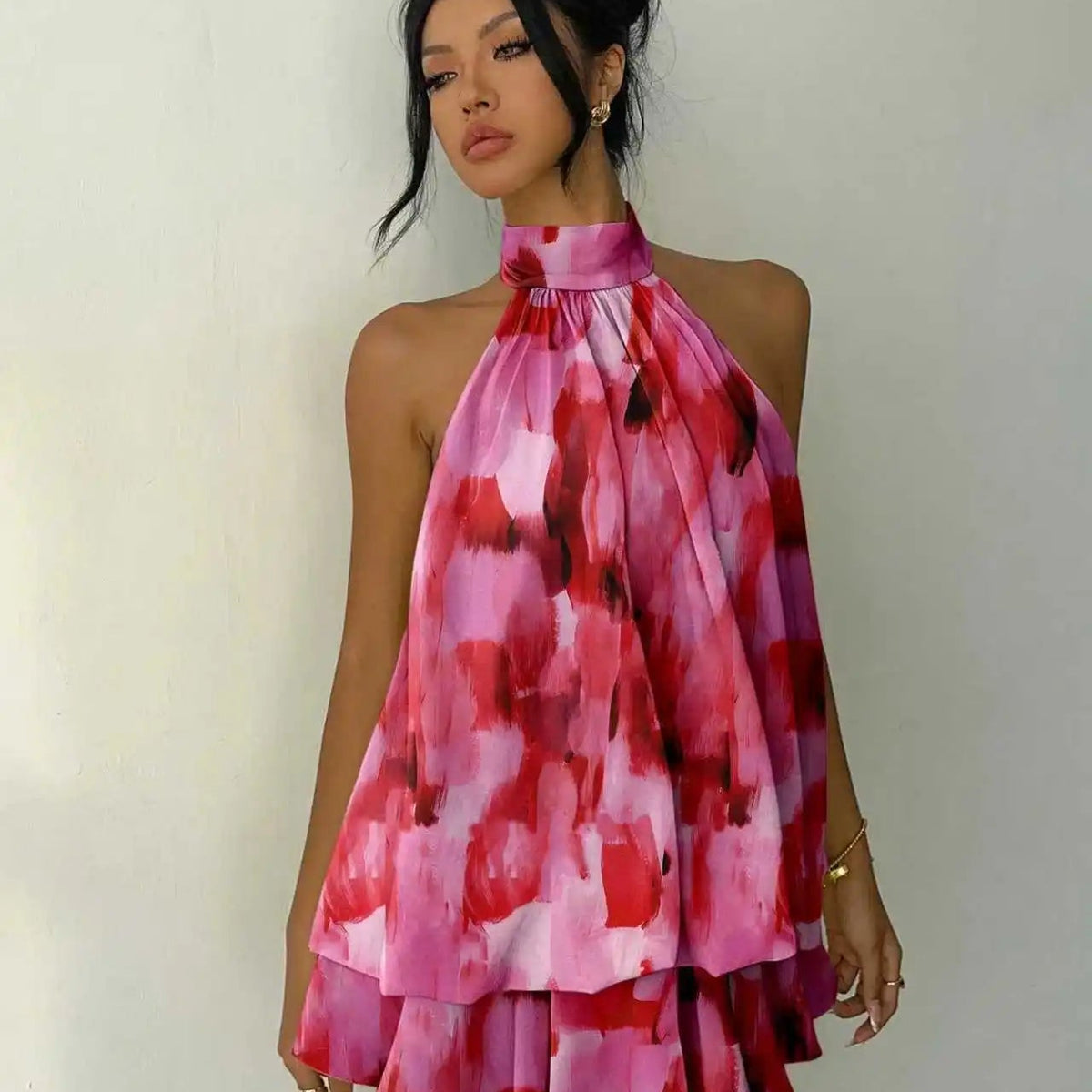 OLANE Chiffon Halter Mini Dress BrownSWomen's Dresses