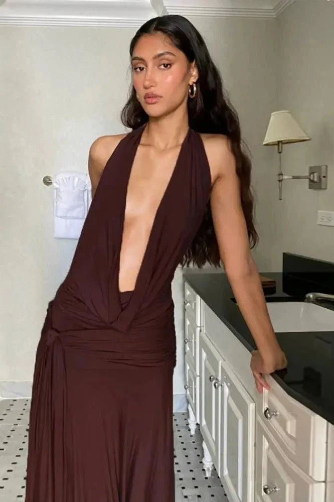 OLANE Classic Deep V-Neck Bandage Dress MWomen's Dresses