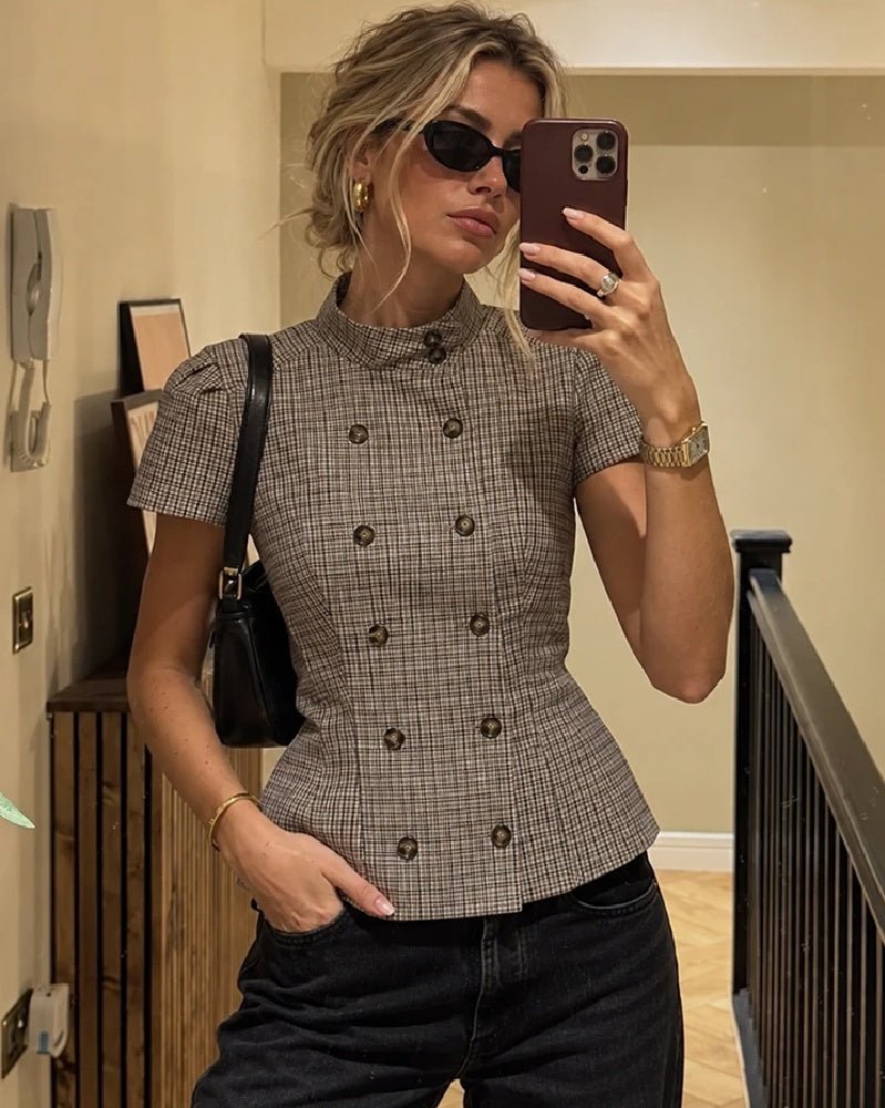 Klassische karierte Bluse mit zweireihiger Knopfleiste