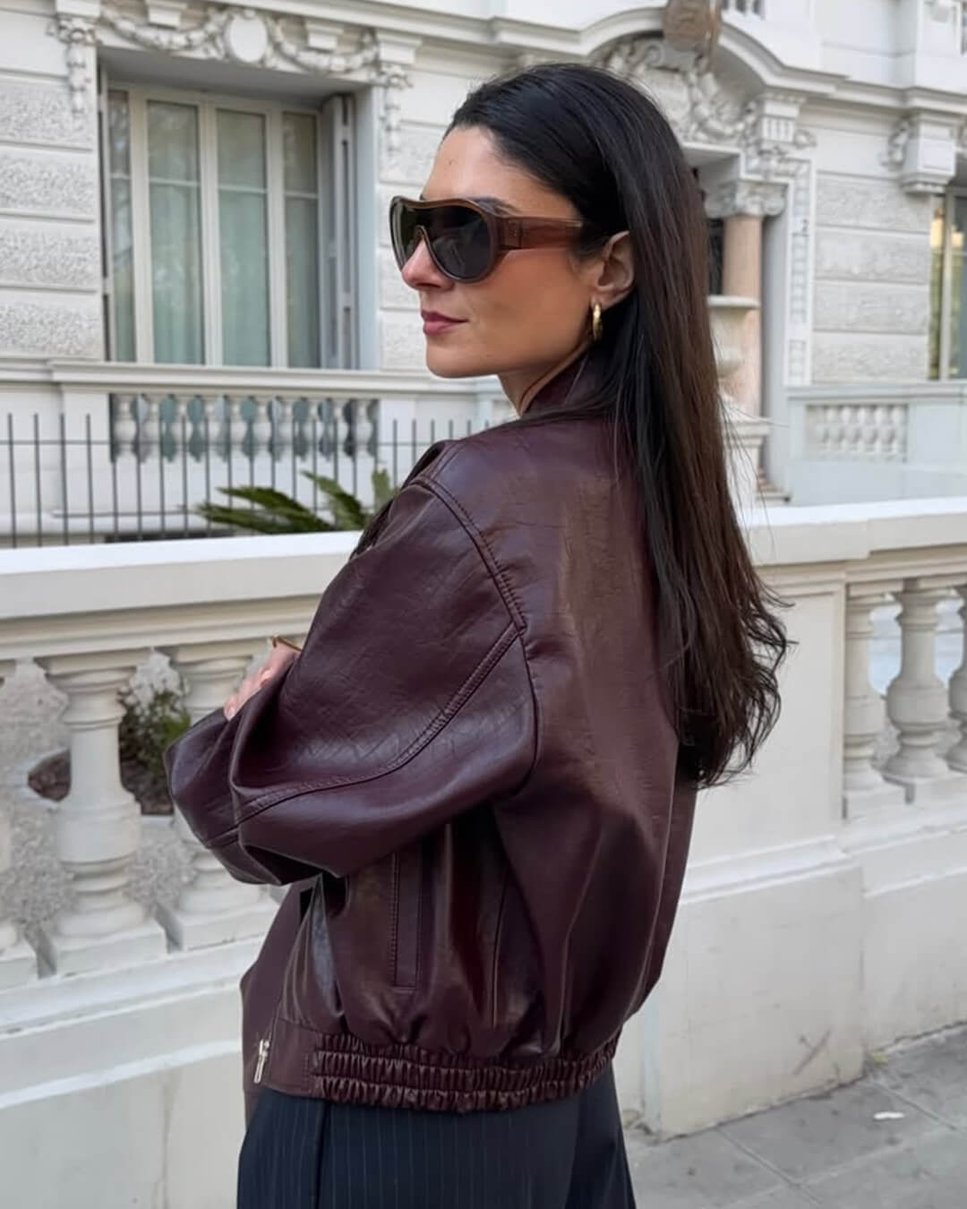OLANE Classic Faux Leather Lapel Jacket WineLJacket