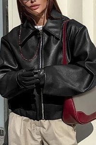 OLANE Classic Matte Leather Moto Jacket BlackSWomen's Coats & Jackets