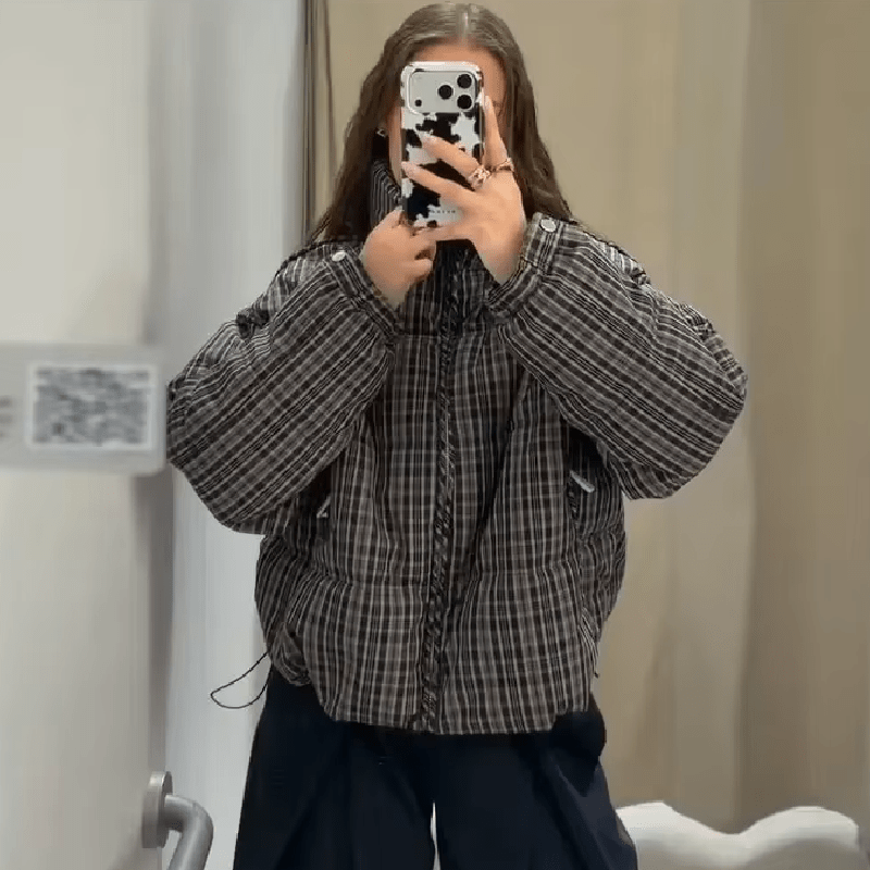 OLANE Classic Plaid High Neck Puffer Jacket LJacket