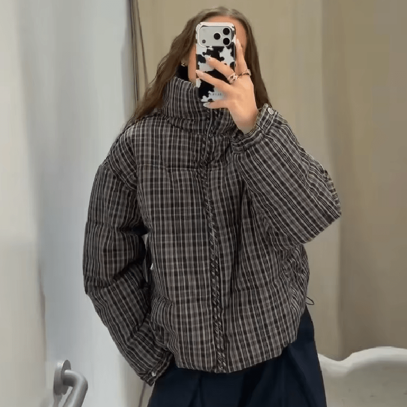OLANE Classic Plaid High Neck Puffer Jacket SJacket