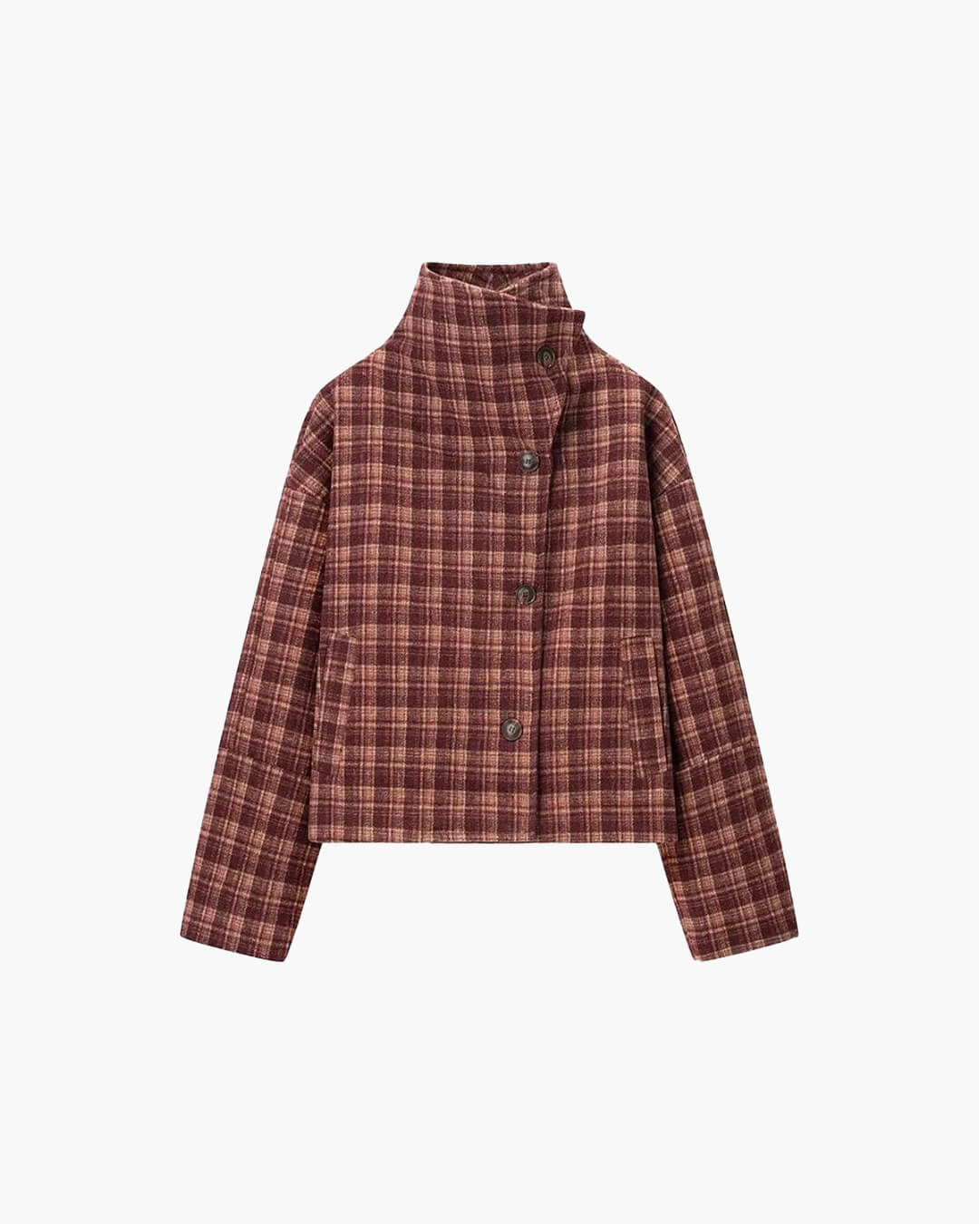 OLANE Classic Plaid Stand Collar Coat SWomen's Coats & Jackets
