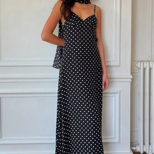 OLANE Classic Polka Dot Backless Maxi Dress BlackSWomen's Dresses