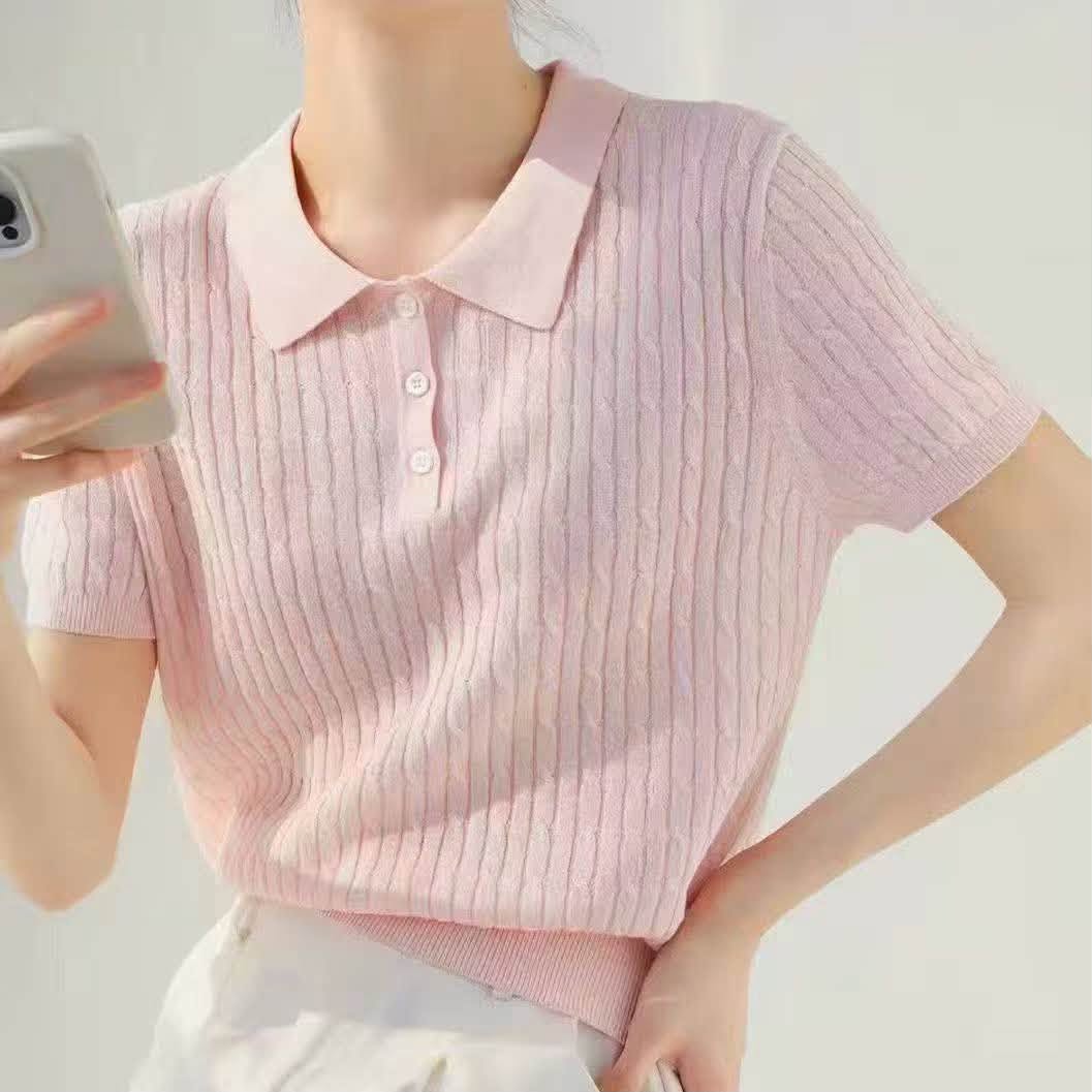 OLANE Classic Ribbed Knit Polo Top One sizeWomen’s Tops