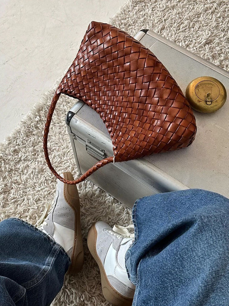 OLANE Classic Vegan Leather Woven Bag Small BrownSmallBag