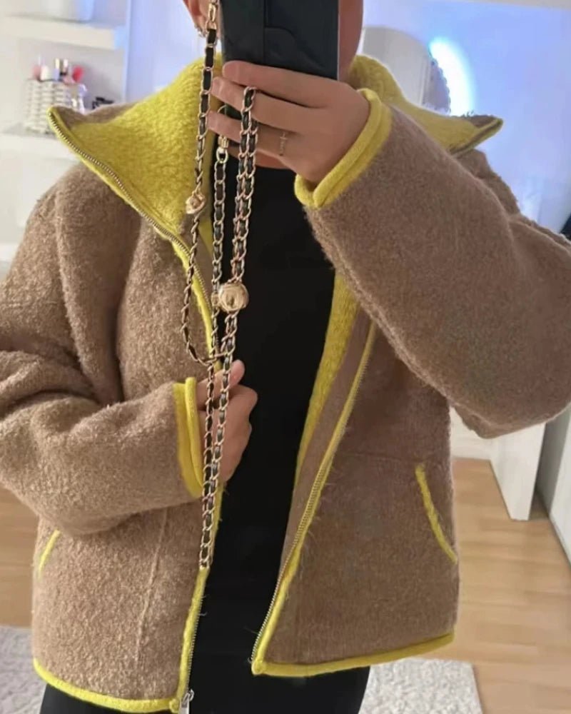 OLANE Contrast Trim Knit Zip Up Cardigan MCardigan