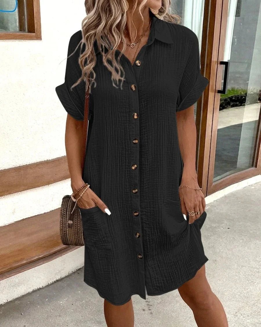 Audrey – Baumwoll-Leinen-Minikleid mit V-Ausschnitt