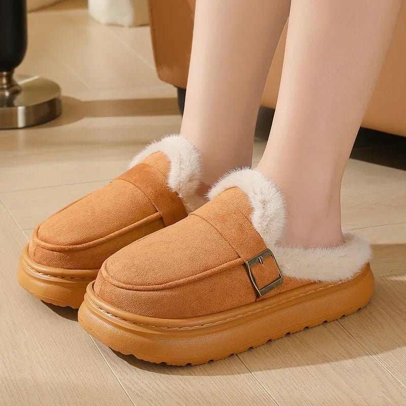 OLANE Cozy Fur-Lined Mule Platform Slippers Tan36Shoes