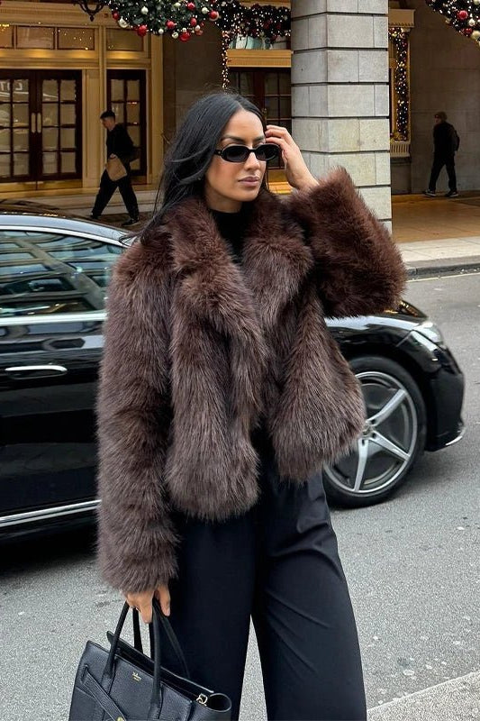 OLANE Cozy Plush Faux Fur Coat CoffeeSWomen's Coats & Jackets